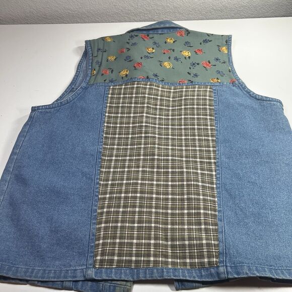 Vintage Denim Vest Quilted Patchwork Cottagecore Boho Western Festival Womens M - Picture 8 of 8